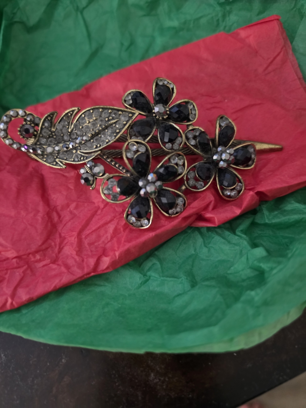 Vintage- Black Crystal Flower Hair Clip.